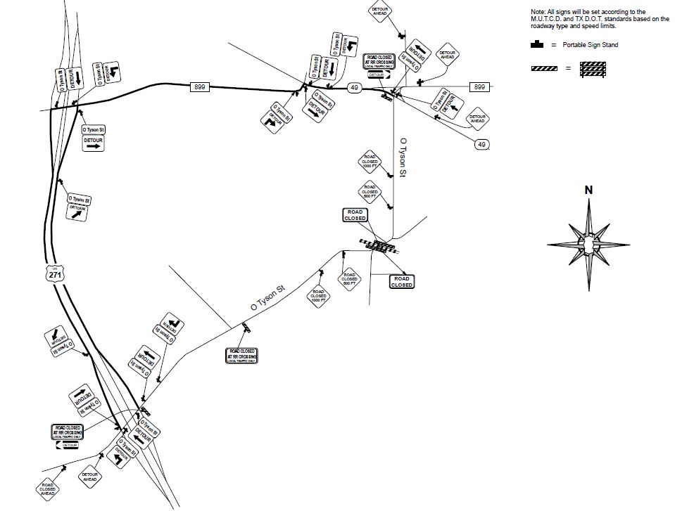 Detour map for O'Tyson Street Closure