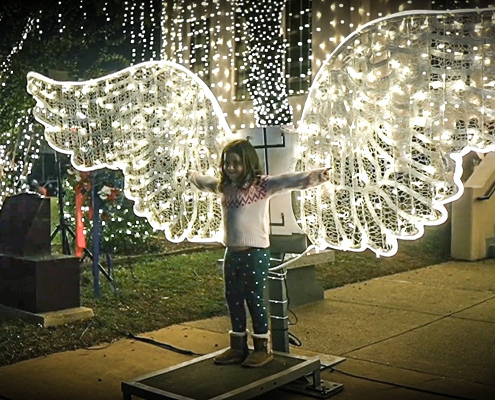 Angel wing lights in downtown Mount Pleasant.